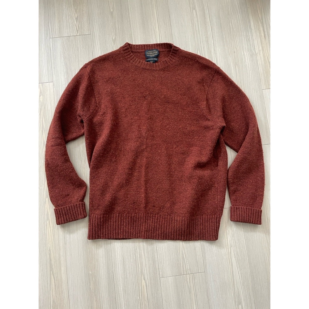 Pendleton Men's Rust Orange Wool Pullover Sweater Crewneck Size L Made In USA